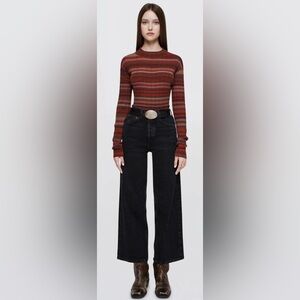 RE/DONE COMFORT STRETCH HIGH RISE WIDE LEG CROP JEAN In Black Vein SZ 26 NWT